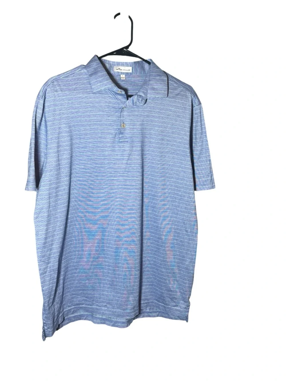 Peter Millar Men’s L Blue Green Striped 100% Cotton Golf Polo